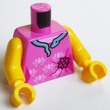 Torso Dress with Bright Pink Flowers, Silver Snake Print, Yellow Arms and Hands