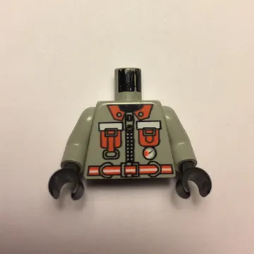 Torso Fire Shirt with 2 Orange Pockets, Small Gauge and Orange Belt Print, Light Gray Arms, Black Hands