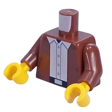 Torso, Jacket, White Shirt, Buttons, Black Belt, Silver Belt Buckle, Hatch on Back print, Reddish Brown Arms, Yellow Hands