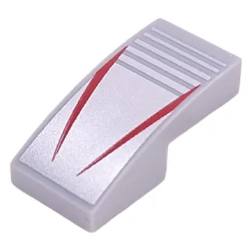 Brick Curved 2 x 1 No Studs with Red Stripes on Silver Striped Background print