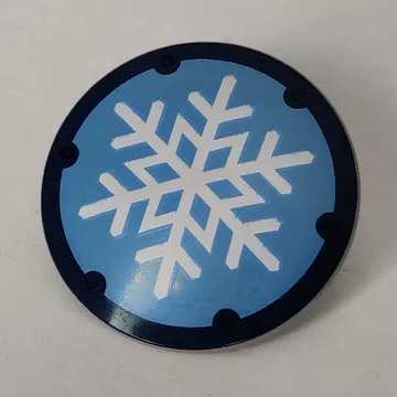 Shield Round Bowed with White Snowflake On Medium Azure Background, Dark Blue Border print