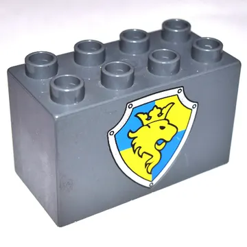 Duplo Brick 2 x 4 x 2 with Lion and Crown on Yellow and Blue Shield Print