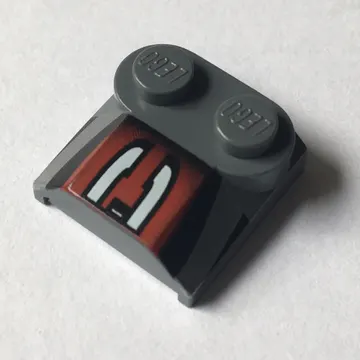 Brick Curved 2 x 2 x 2/3 Two Studs and Lip End with Silver/Black/Red Number 3 Left Half Print