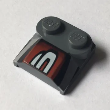 Brick Curved 2 x 2 x 2/3 Two Studs and Lip End with Silver/Black/Red Number 3 Right Half Print