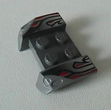 Mudguard 2 x 4 with Molded Headlights and Silver/Red/Black Flame Curves Print