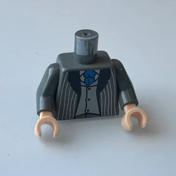 Torso Suit Jacket with Pinstripes, Vest Light Bluish Gray, Blue Tie Print, Dark Bluish Gray Arms, Light Nougat Hands