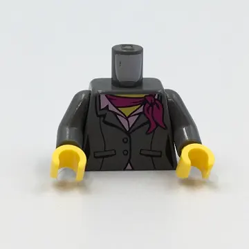 Torso Suit Jacket, Buttons, Pink Shirt, Magenta Scarf, Back print, Dark Bluish Gray Arms, Yellow Hands