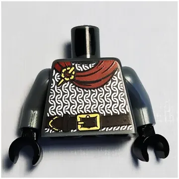Torso Armor, Silver Chainmail, Dark Brown Belt / Dark Red Cape with Falcon Coat of Arms print, Flat Silver Arms, Black Hands