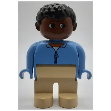 Duplo Figure, Early, Short Afro Hair Black, Tan Legs, Shirt with Zipper Print