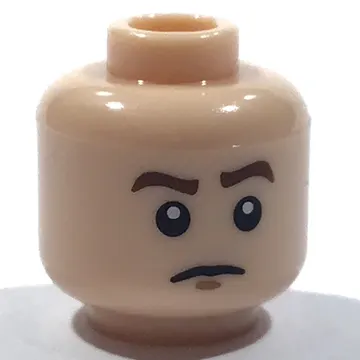 Minifig Head Rebel Pilot, Brown Eyebrows, Orange Visor and Bared Teeth / Closed Mouth Without Goggles Print