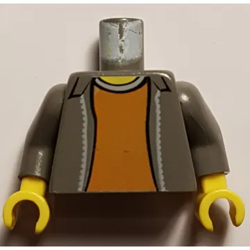 Torso Open Jacket with Collar and Dark Orange Shirt Print, Dark Gray Arms, Yellow Hands