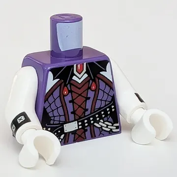 Torso Corset, Dark Red Trim, Bat Wings as Collar, Black Belt, Chain print, White Arms and Hands