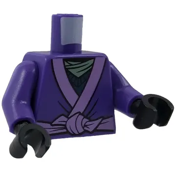 Torso Robe with Medium Lavender Trim and Animal Drawing Pinned to Back Print, Dark Purple Arms, Black Hands