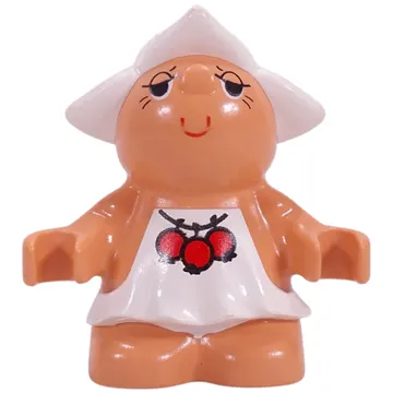 Duplo Figure Little Forest Friend Female with White Dress with Three Red Berries Print (Dreamer Meadowsweet)