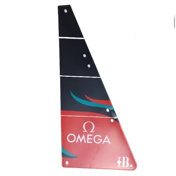 Sail, Triangular, Black with 'OMEGA', 37th America's Cup Barcelona Logo and Red and Dark Turquoise Waves Print