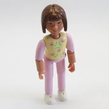 Belville Figure Articulated Elbows, Child, Female, Brown Hair, Pink Legs, White Shoes, Yellow Top with Flowers Print