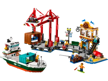 Seaside Harbor with Cargo Ship