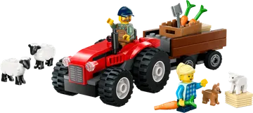Red Farm Tractor with Trailer & Sheep