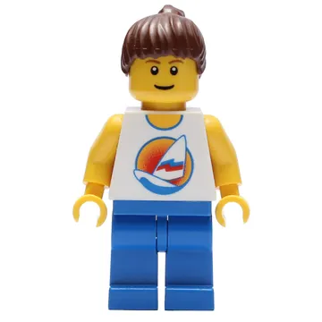 Lifeguard, White Tank Top with Windsurfer, Blue Legs, Ponytail