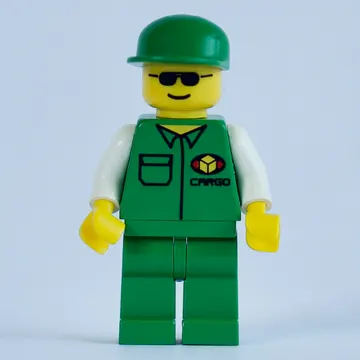 Cargo Worker, Green Jacket with Pocket, Green Cap, Sunglasses