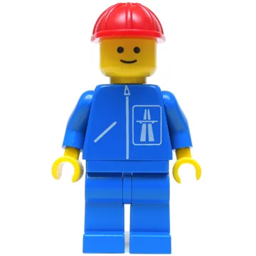 Construction Worker, Blue Jacket with Highway Logo, Blue Legs, Red Hard Hat