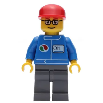 Mechanic, Blue Jumpsuit with Octan Logo, Dark Bluish Gray Legs, Red Cap, Glasses