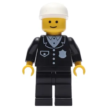 Policeman, Black Suit with Pocket and Badge, White Cap