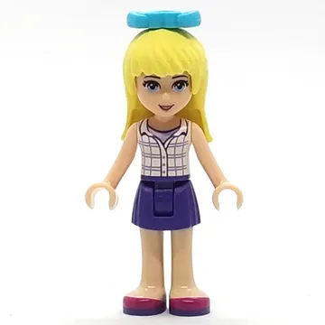 Stephanie - White Plaid Top, Dark Purple Skirt, Medium Azure Bow in Hair