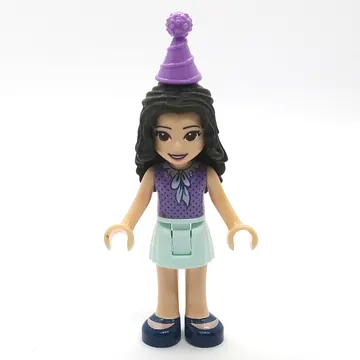 Emma - Medium Lavender Dotted Top, Light Aqua Skirt, Hat