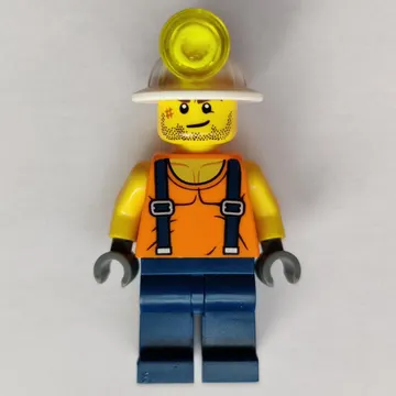 Miner, Orange Vest with Suspenders, Mining Hat, Stubble and Scar