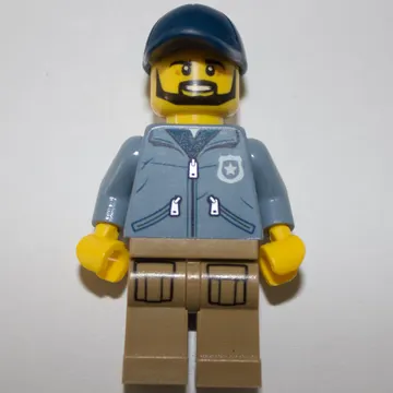 Policeman Ranger Ralph, Sand Blue Jacket with Pockets and 'POLICE' on Back, Dark Blue Cap, Beard