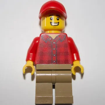 Man, Red Flannel Shirt, Dark Tan Legs, Red Cap