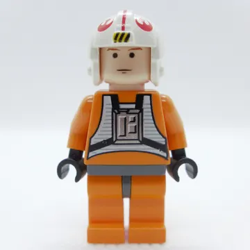 Luke Skywalker, Orange Rebel Pilot Outfit, Dark Bluish Gray Hips, Black Eyes