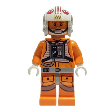 Luke Skywalker, Orange Rebel Pilot Outfit, Light Bluish Gray Hips, White Hands, Visor on One Side of Head