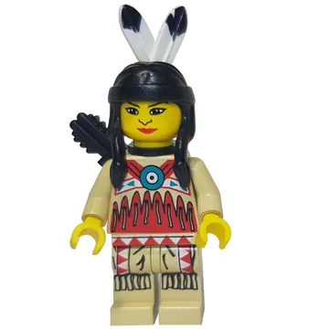 Indian - Woman, Tan Clothing, Red Trim, Quiver