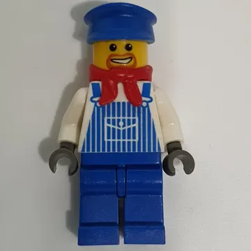 Train Machinist - White Torso, Blue Striped Overall, Blue Hat