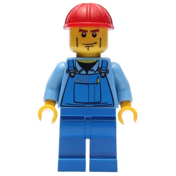 Worker - Medium Blue Torso, Blue Overall, Red Helmet