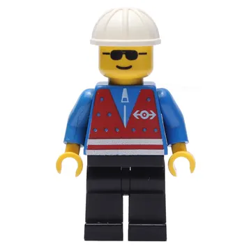 Train Worker - Red Vest, Black Legs, White Helmet, Sunglasses