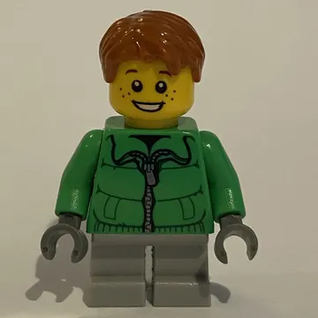 Boy, Green Jacket, Short Light Bluish Gray Legs, Dark Orange Hair