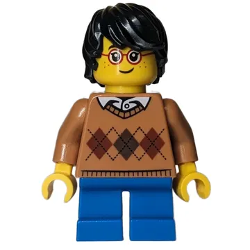 Boy, Argyle Sweater, Short Blue Legs, Glasses