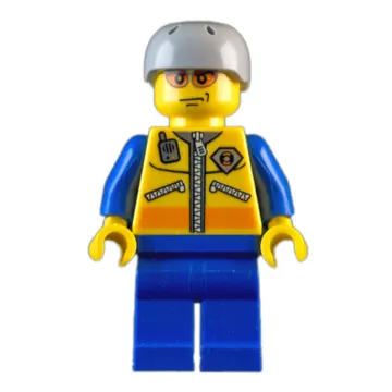 Coast Guard, Yellow Jacket with Zipper, Radio and Badge, Light Bluish Gray Helmet, Orange Sunglasses