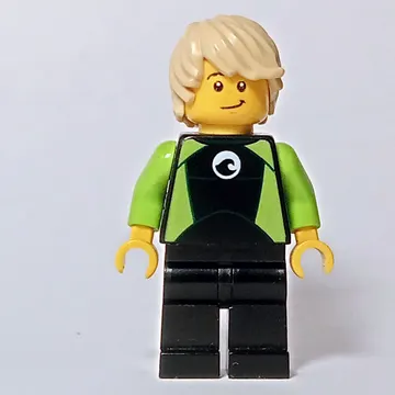Tom, Black and Lime Wetsuit, Tan Hair