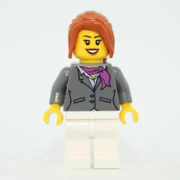 Woman, Dark Bluish Gray Jacket with Magenta Scarf, White Legs, Dark Orange Hair