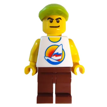 White Torso with Surfboard, Reddish Brown Legs, Lime Cap