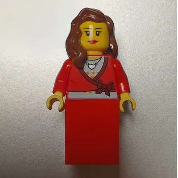 Woman, Cardigan Tied with Bow and Necklace, Red Skirt (3626bpr0892 Head)