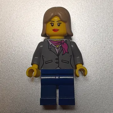 Woman, Dark Bluish Gray Jacket with Magenta Scarf, Dark Blue Legs, Dark Tan Hair