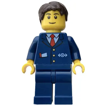 Conductor, Blue Suit with Train Logo, Dark Brown Hair