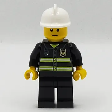 Fireman, Black Fire Jacket with Radio and Badge, White Helmet, Reddish Brown Eyebrows (3626b Head)