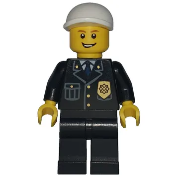 Policeman, Black Suit with Badge, White Cap, Open Mouth