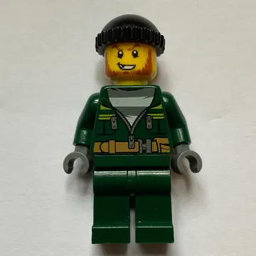 Criminal, Open Dark Green Jacket over Prison Shirt, Black Hat, Beard